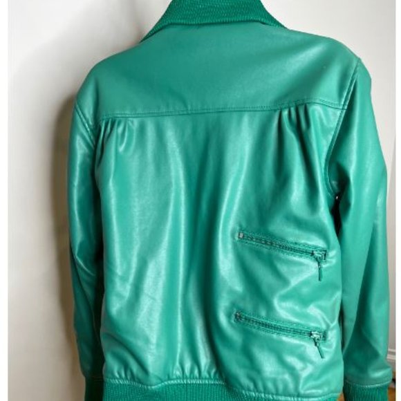 Neff Womens Front Zip Faux Leather Jacket Ribbed Cuff Long Sleeve Size S Green - Picture 4 of 6